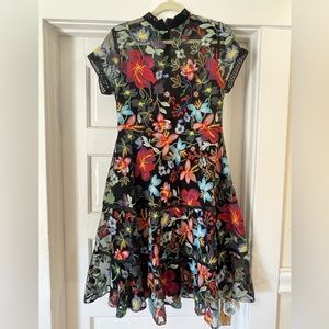 Black floral formal dress with stitching